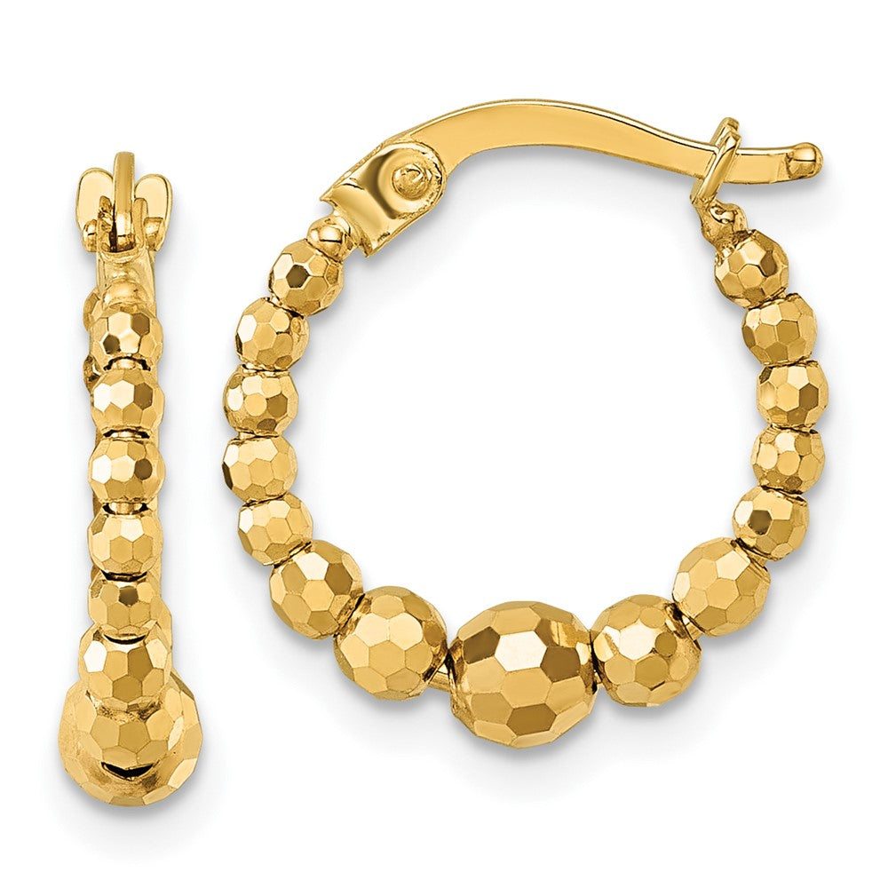 10K Gelbgold Poliert 4.0 X 16mm Diamantiert Gekugelt Creolen