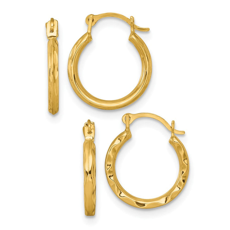 10K Gelbgold Diamantiert und Strukturiert Set Of Zwei Pairs Creolen