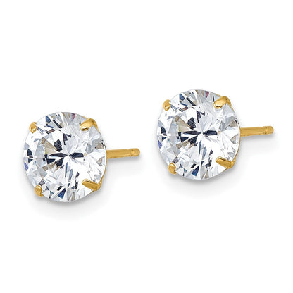 10K Gelbgold Poliert 7.00mm Rund Zirkonia Ohrstecker
