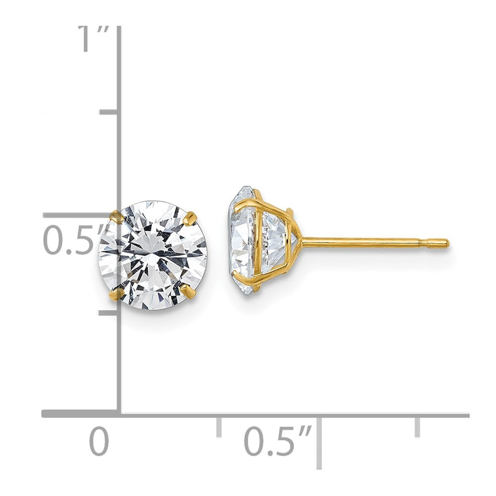 10K Gelbgold Poliert 7.00mm Rund Zirkonia Ohrstecker
