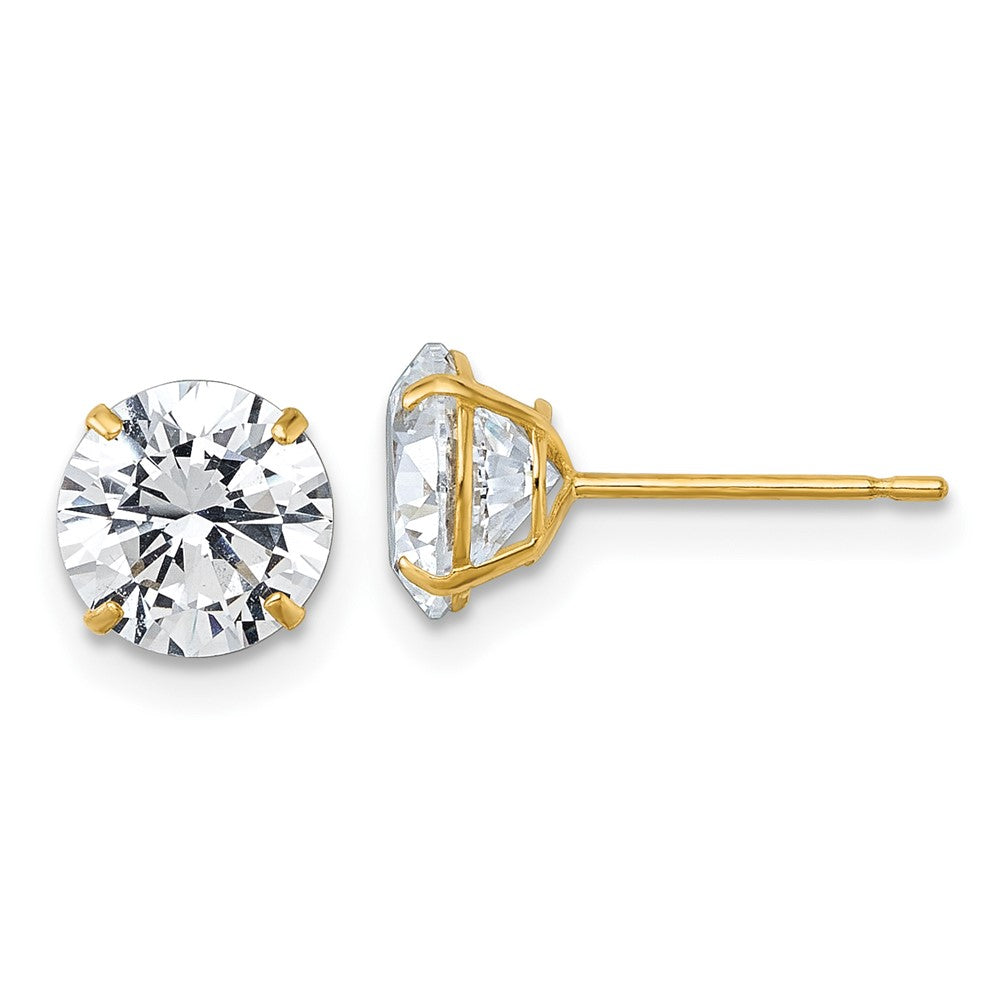 10K Gelbgold Poliert 7.00mm Rund Zirkonia Ohrstecker