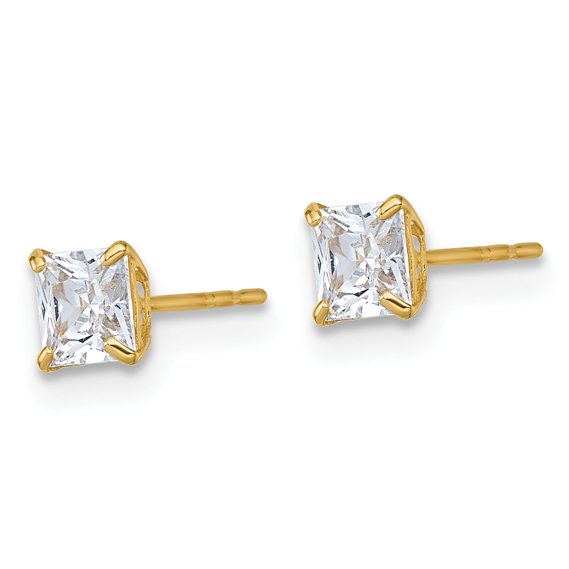 10K Gelbgold Poliert 4.00mm Quadratisch Princess Zirkonia Ohrstecker