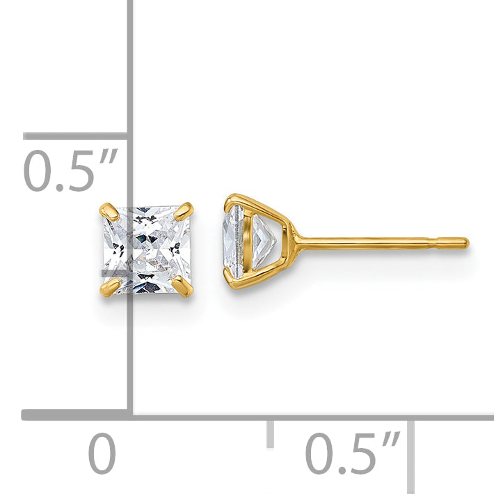 10K Gelbgold Poliert 4.00mm Quadratisch Princess Zirkonia Ohrstecker