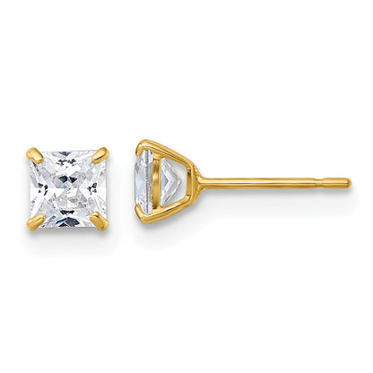 10K Gelbgold Poliert 4.00mm Quadratisch Princess Zirkonia Ohrstecker