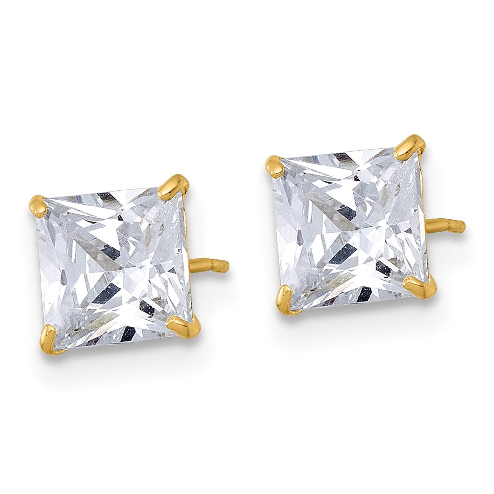 10K Gelbgold Poliert 6.00mm Quadratisch Princess Zirkonia Ohrstecker