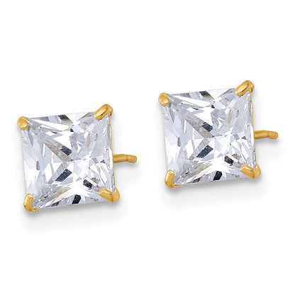 10K Gelbgold Poliert 6.00mm Quadratisch Princess Zirkonia Ohrstecker