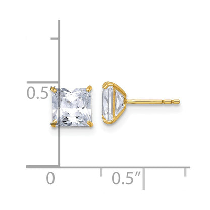 10K Gelbgold Poliert 6.00mm Quadratisch Princess Zirkonia Ohrstecker