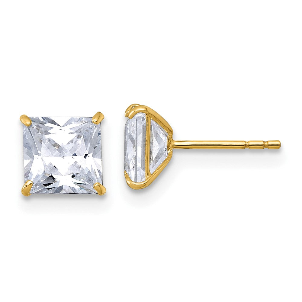 10K Gelbgold Poliert 6.00mm Quadratisch Princess Zirkonia Ohrstecker