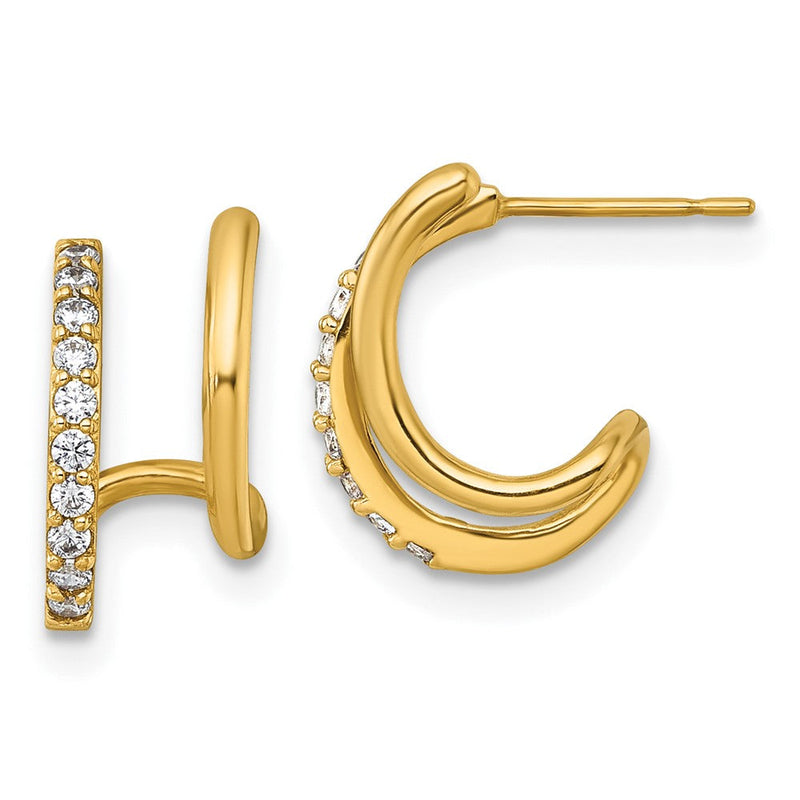 10K Gelbgold Poliert Zirkonia Fantasie Doppelt J-hoop Ohrstecker