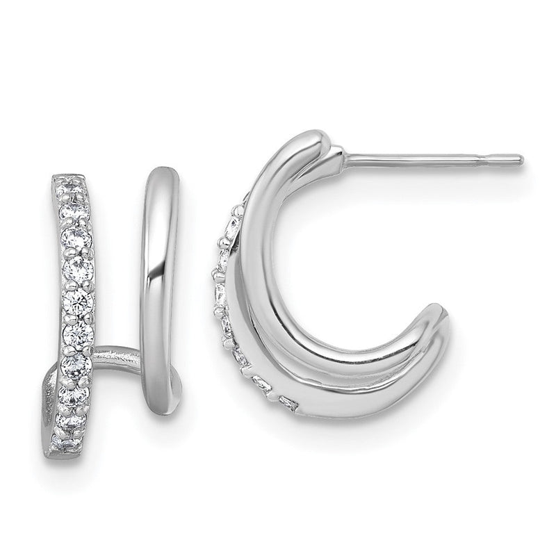 10K Weißgold Poliert Zirkonia Fantasie Doppelt J-hoop Ohrstecker