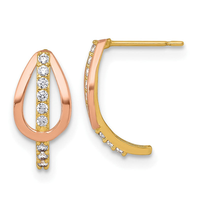 10K Gelbgold mit Rose-plating Poliert Zirkonia Fantasie J-hoop Ohrstecker