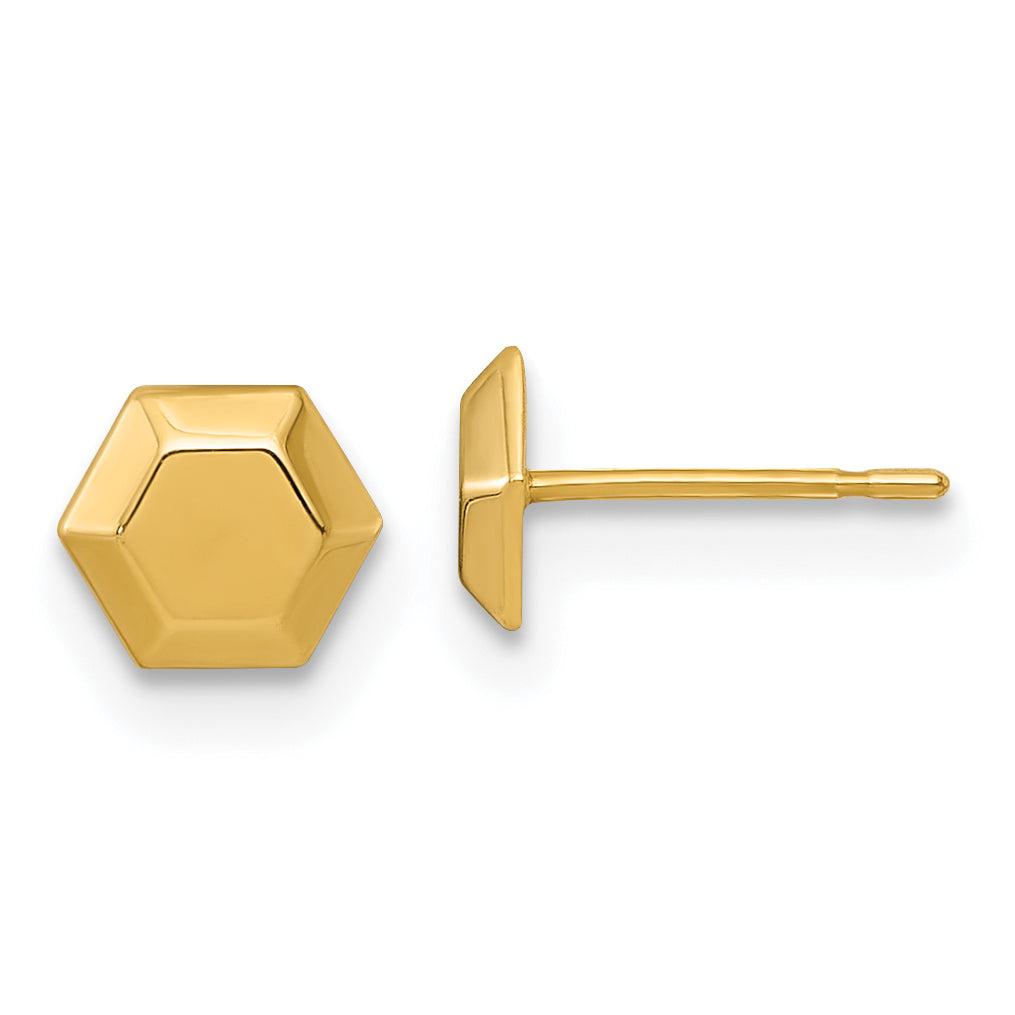 10K Gelbgold Poliert Hexagon Ohrstecker