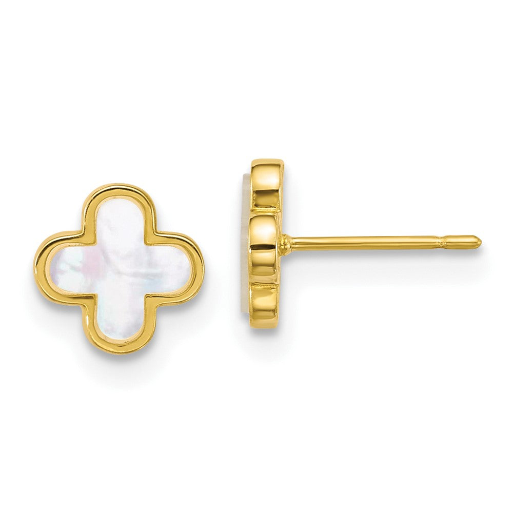 10K Gelbgold Poliert Perlmutt Klee Ohrstecker