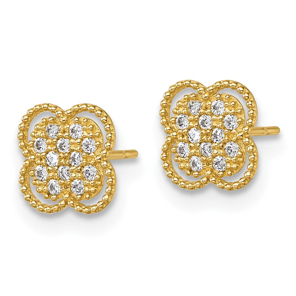 10K Gelbgold Poliert Pavé Zirkonia Blumen Ohrstecker