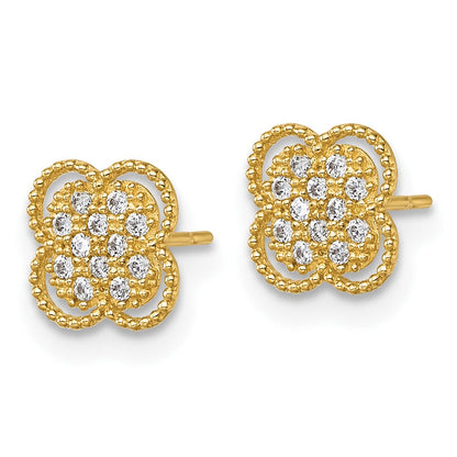 10K Gelbgold Poliert Pavé Zirkonia Blumen Ohrstecker