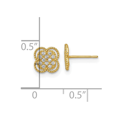 10K Gelbgold Poliert Pavé Zirkonia Blumen Ohrstecker