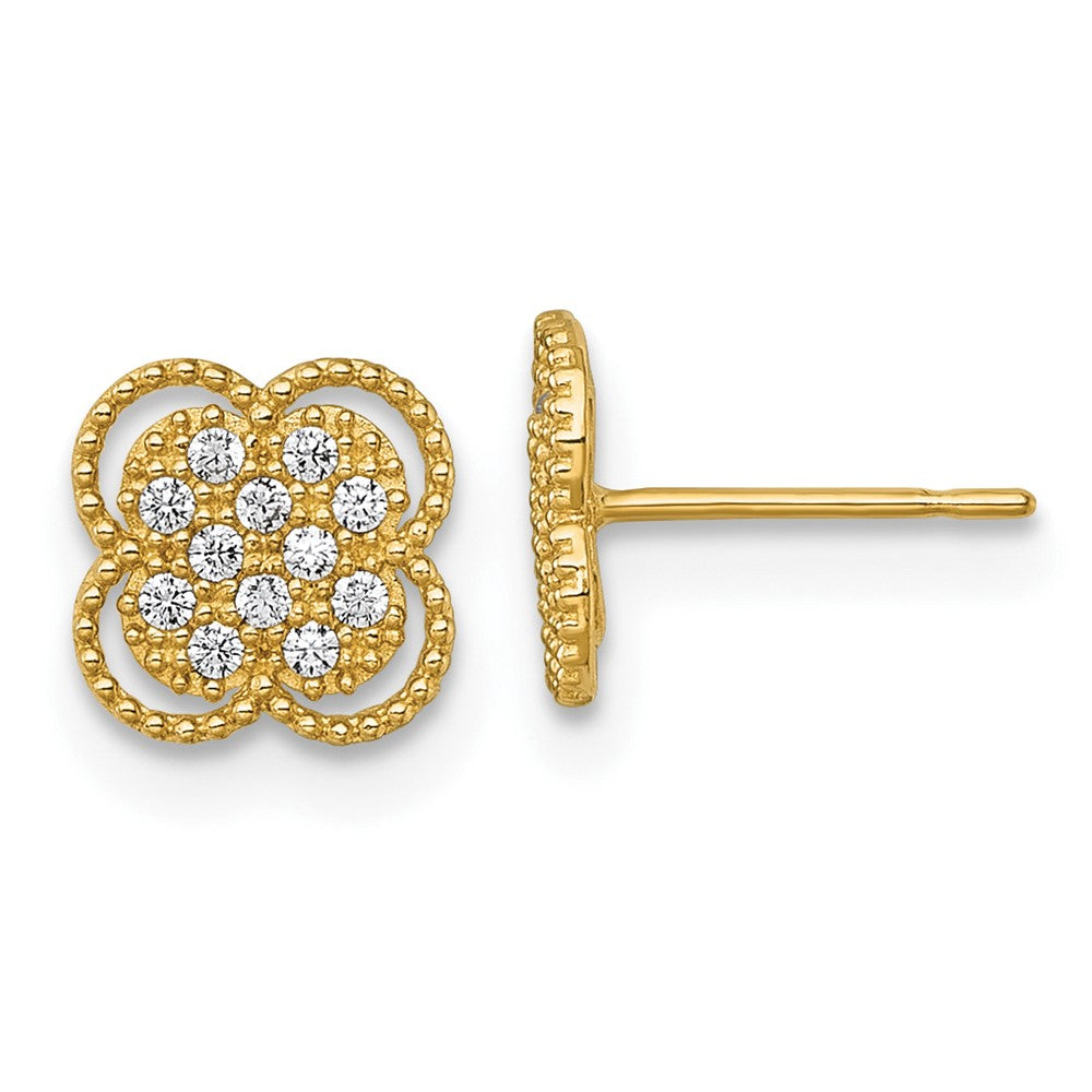 10K Gelbgold Poliert Pavé Zirkonia Blumen Ohrstecker