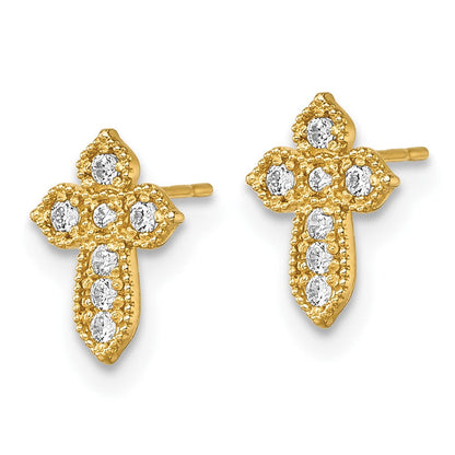 10K Gelbgold 10K Poliert Zirkonia Kreuz Ohrstecker