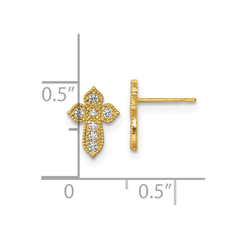 10K Gelbgold 10K Poliert Zirkonia Kreuz Ohrstecker