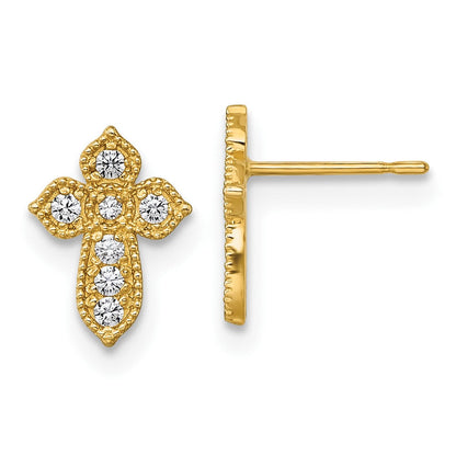 10K Gelbgold 10K Poliert Zirkonia Kreuz Ohrstecker