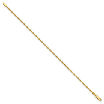 10K Gelbgold 2.0mm Extra-light Diamantiert Kordel Kette Fußkettchen
