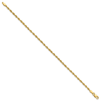 10K Gelbgold 2.25mm Extra-light Diamantiert Kordel Kette Fußkettchen