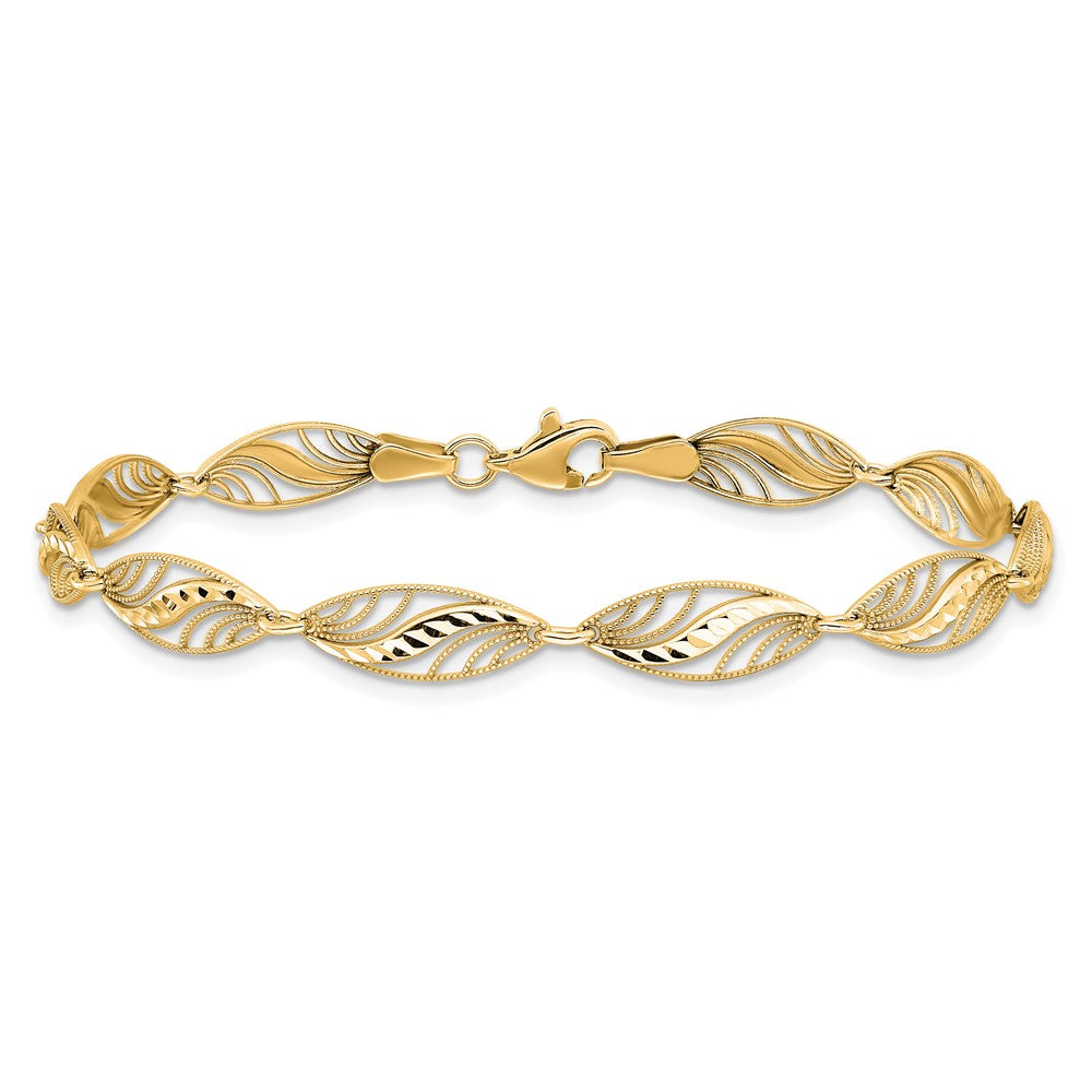 10K Gelbgold Filigran Diamantiert 7.25 Zoll Armband