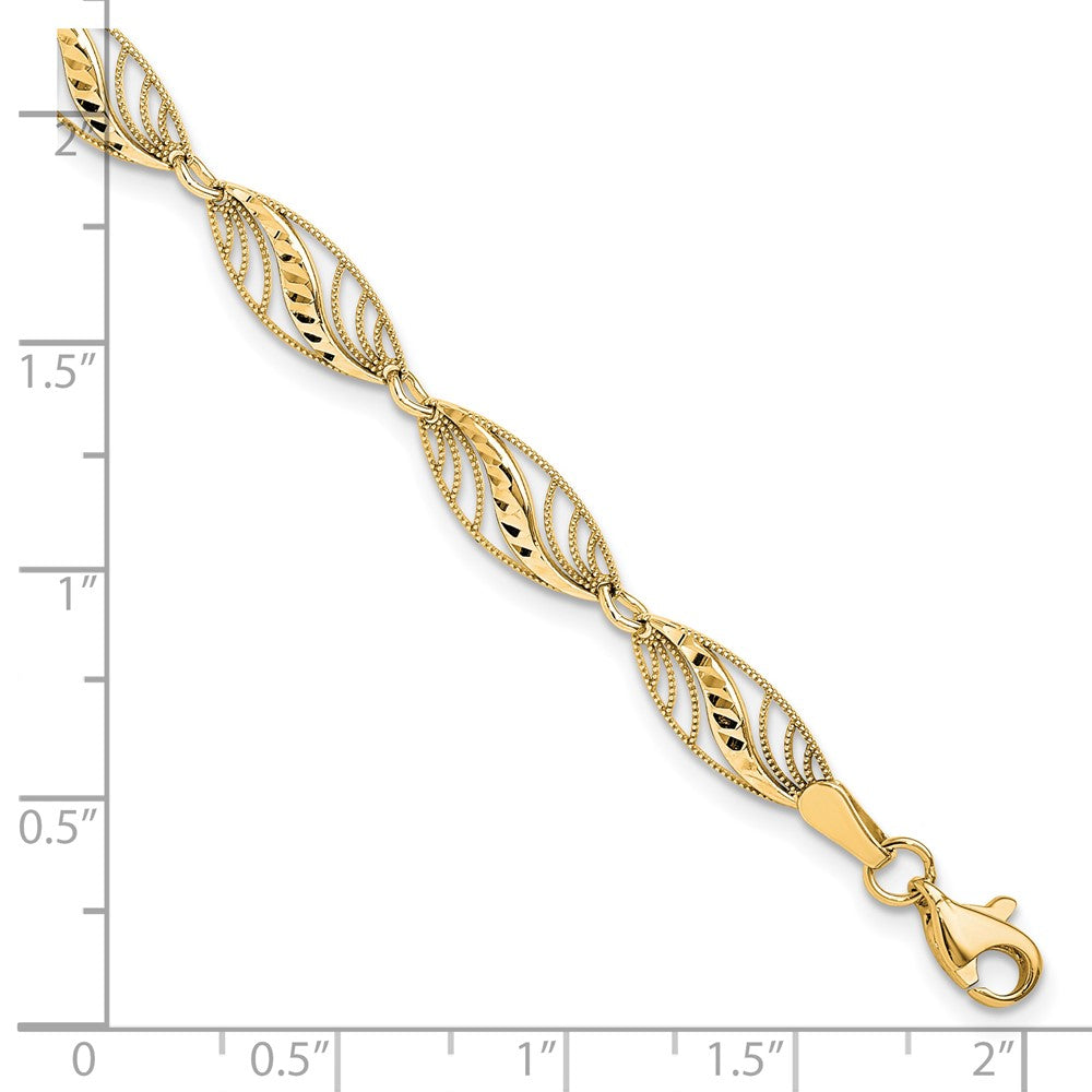 10K Gelbgold Filigran Diamantiert 7.25 Zoll Armband