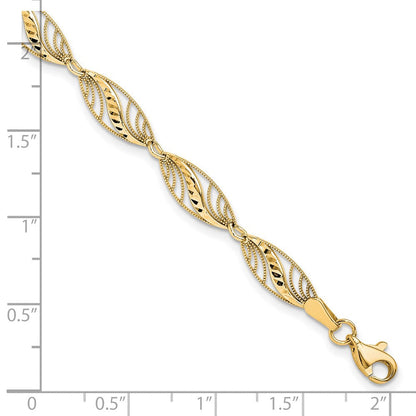 10K Gelbgold Filigran Diamantiert 7.25 Zoll Armband