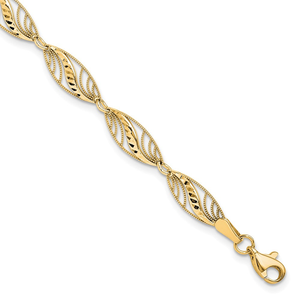 10K Gelbgold Filigran Diamantiert 7.25 Zoll Armband