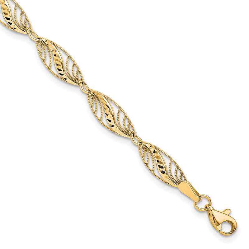 10K Gelbgold Filigran Diamantiert 7.25 Zoll Armband
