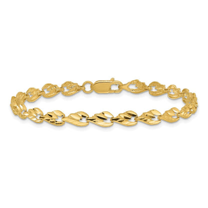 10K Gelbgold Poliert Diamantiert Blatt 7 Zoll Armband