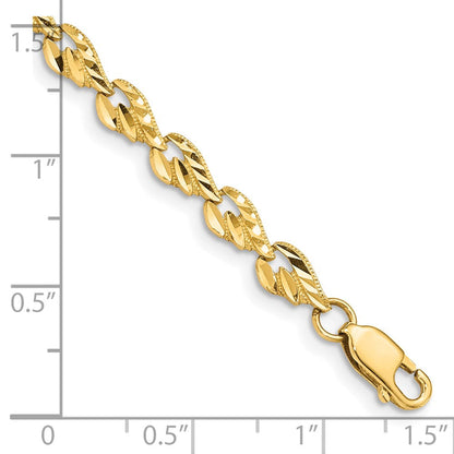 10K Gelbgold Poliert Diamantiert Blatt 7 Zoll Armband
