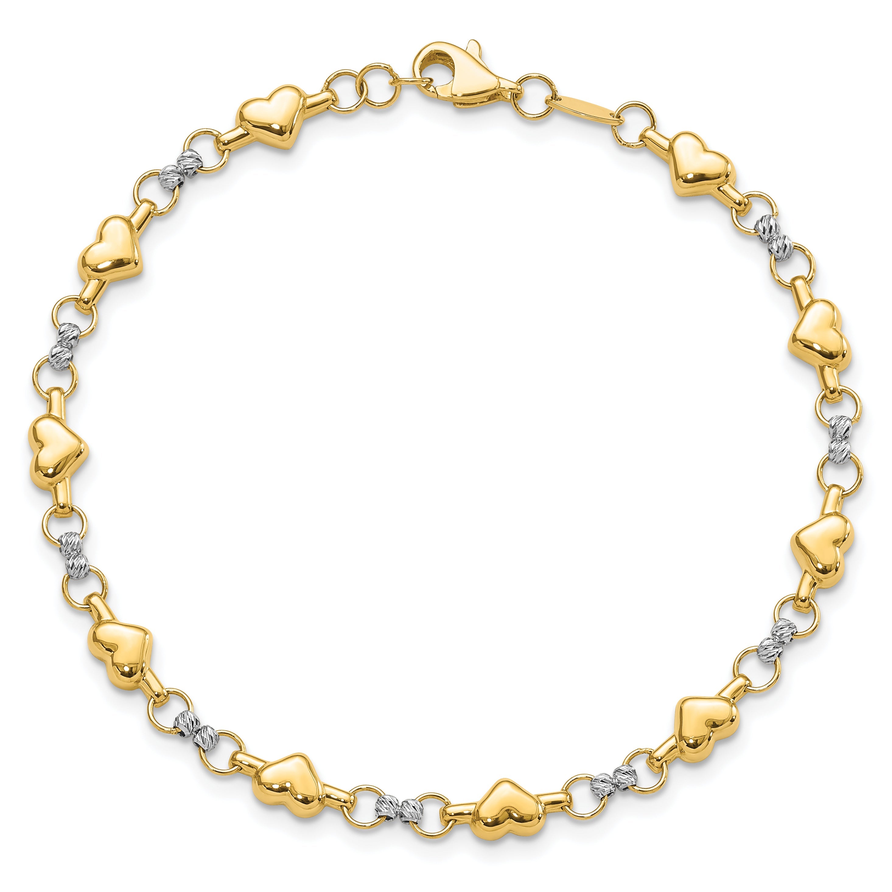 10K Bicolor 10K Poliert Diamantiert Herz 7.5 Zoll Armband