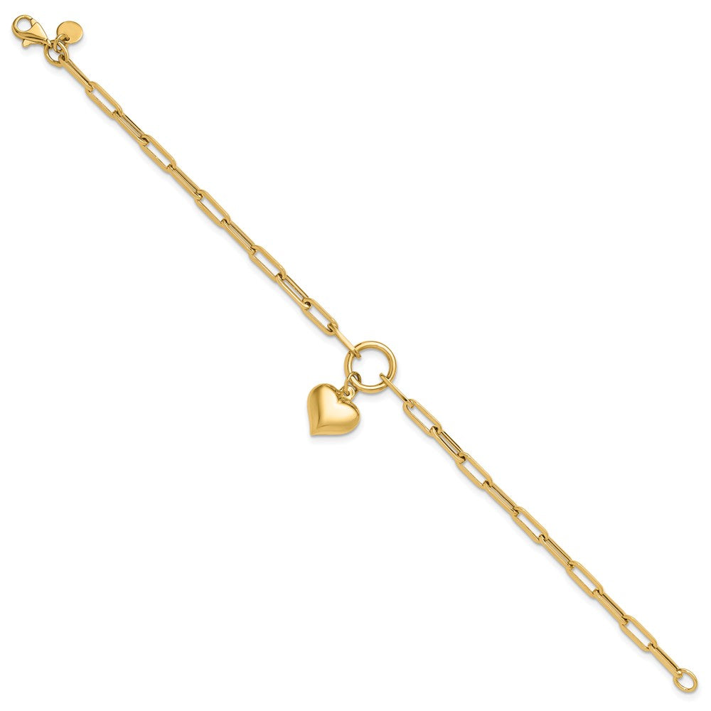10K Gelbgold Poliert Puff Herz Paper Klammer Glieder Gliederarmband