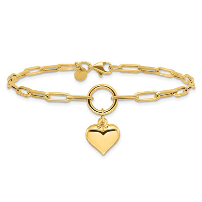 10K Gelbgold Poliert Puff Herz Paper Klammer Glieder Gliederarmband