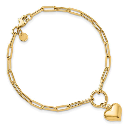 10K Gelbgold Poliert Puff Herz Paper Klammer Glieder Gliederarmband