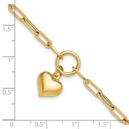 10K Gelbgold Poliert Puff Herz Paper Klammer Glieder Gliederarmband