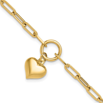 10K Gelbgold Poliert Puff Herz Paper Klammer Glieder Gliederarmband
