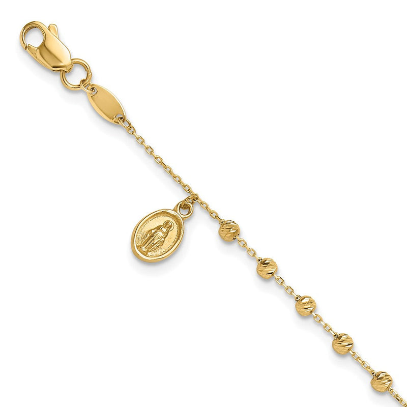 10K Gelbgold 10K Poliert und Diamantiert Wundertätig Medaille Kreuz Rosenkranz Design Brace