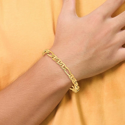 10K Gelbgold 6.5mm Massiv Hand-polished 3 & 1 Flach Anker Gliederarmband