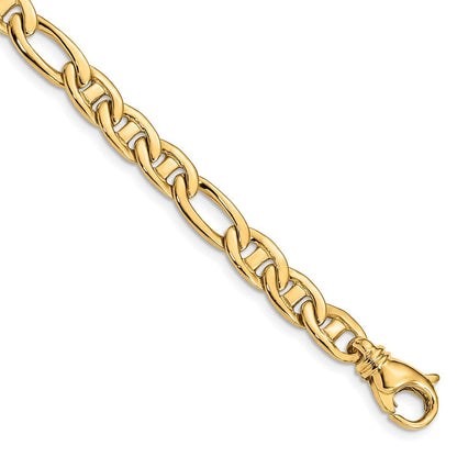 10K Gelbgold 6.5mm Massiv Hand-polished 3 & 1 Flach Anker Gliederarmband