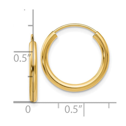 10K Gelbgold Poliert Rund Endlos 2mm Creolen
