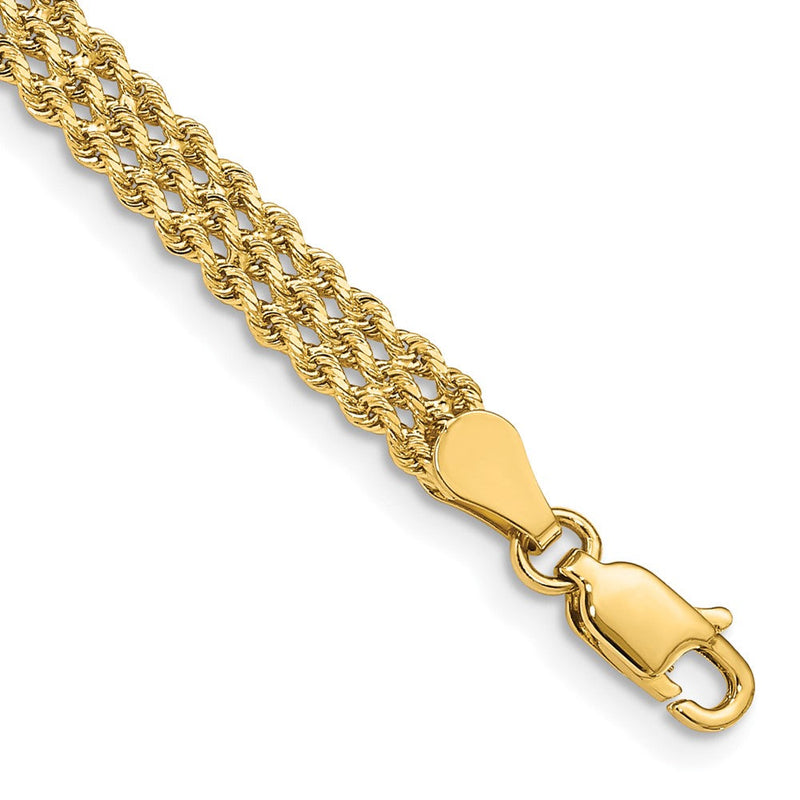 10K Gelbgold 4.5mm Breit Dreifach Strang Kordel Gliederarmband