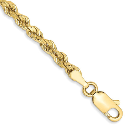 10K Gelbgold 3mm Diamantiert Kordel Kette Fußkettchen