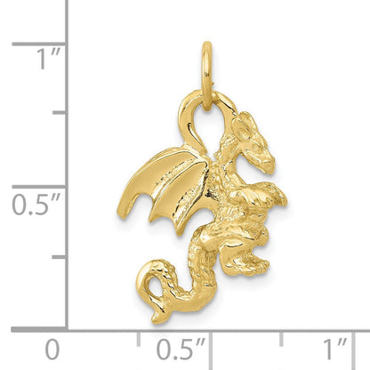 10K Gelbgold Massiv Poliert 3-dimensional Drache Charm