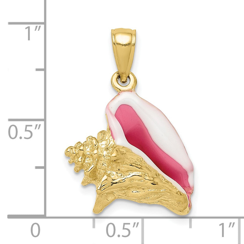 10K Gelbgold Poliert 3-dimensional Rosa & Weiß Emailliert Conch Muschel Anhänger