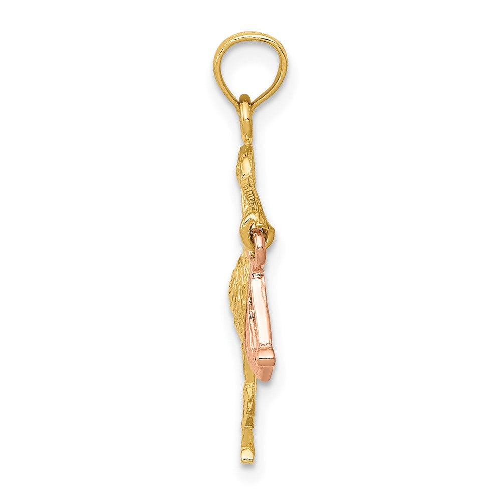 10K Bicolor Stork mit Dangling Baby Charm