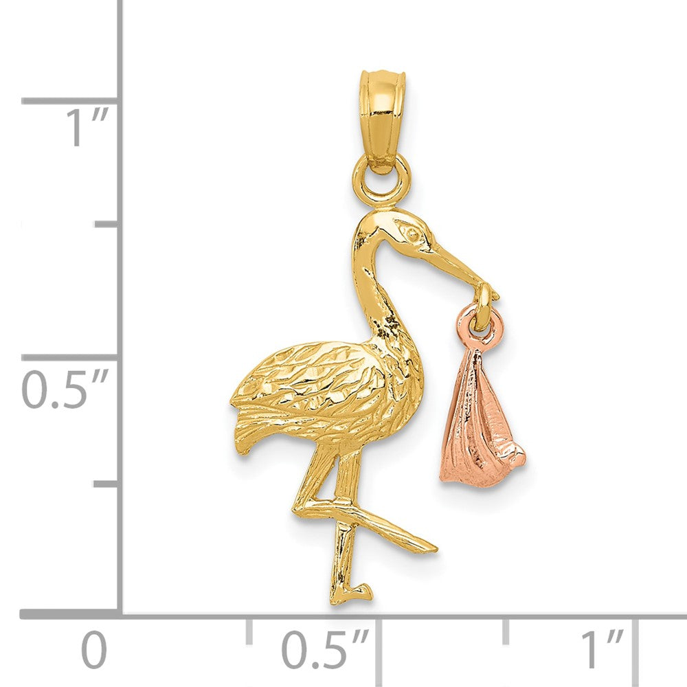 10K Bicolor Stork mit Dangling Baby Charm