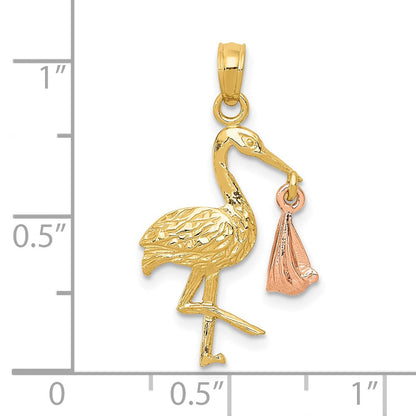 10K Bicolor Stork mit Dangling Baby Charm